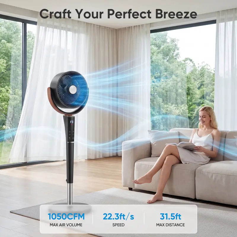 Quiet DC Pedestal Fan, 20dB 15 Speeds, 120° Oscillating Standing Fan with Remote, 12H Timer & Adjustable Height
