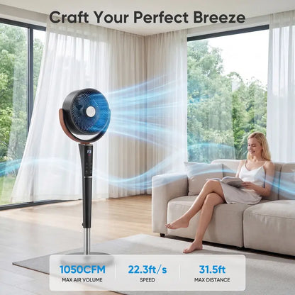 Quiet DC Pedestal Fan, 20dB 15 Speeds, 120° Oscillating Standing Fan with Remote, 12H Timer & Adjustable Height